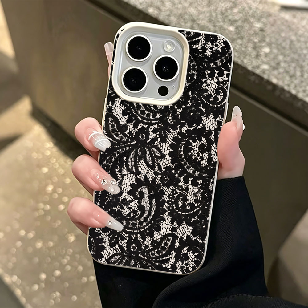 Vintage Floral Pattern Soft Case - Черный винтажный чехол для телефона с
