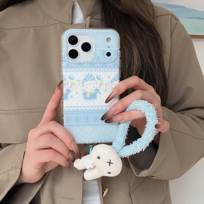 Cute Cartoon Wrist Strap Silicone Case - Милый зимний чехол для телефона с